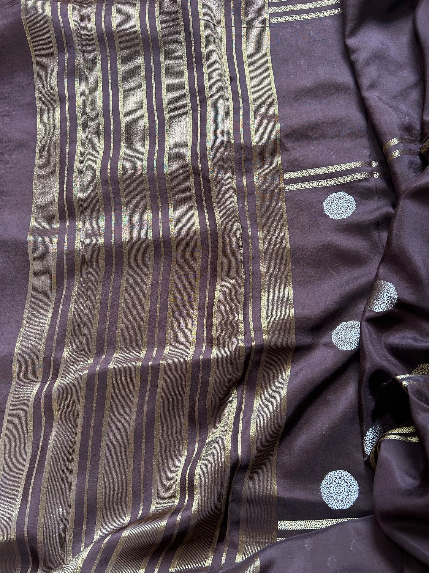 Brown gap border crepe saree