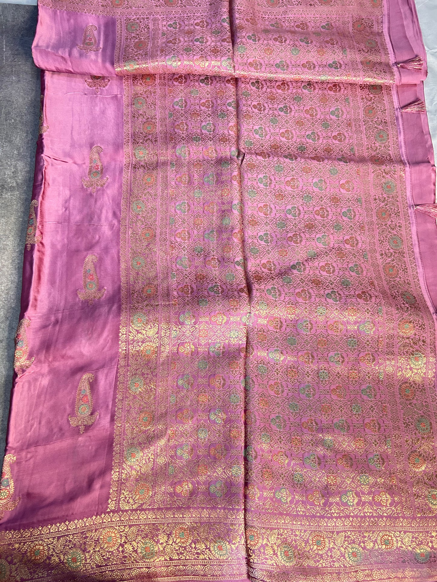 Pink Satin Banarasi saree