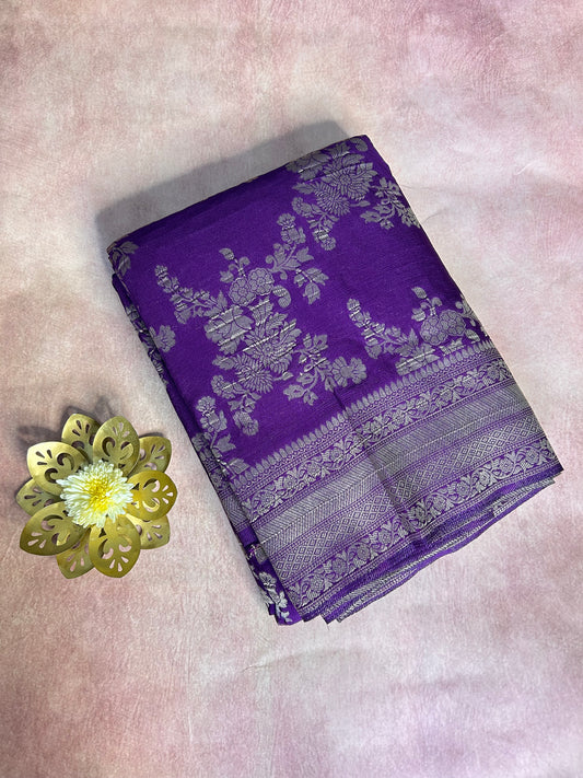 Purple Banarasi crepe saree