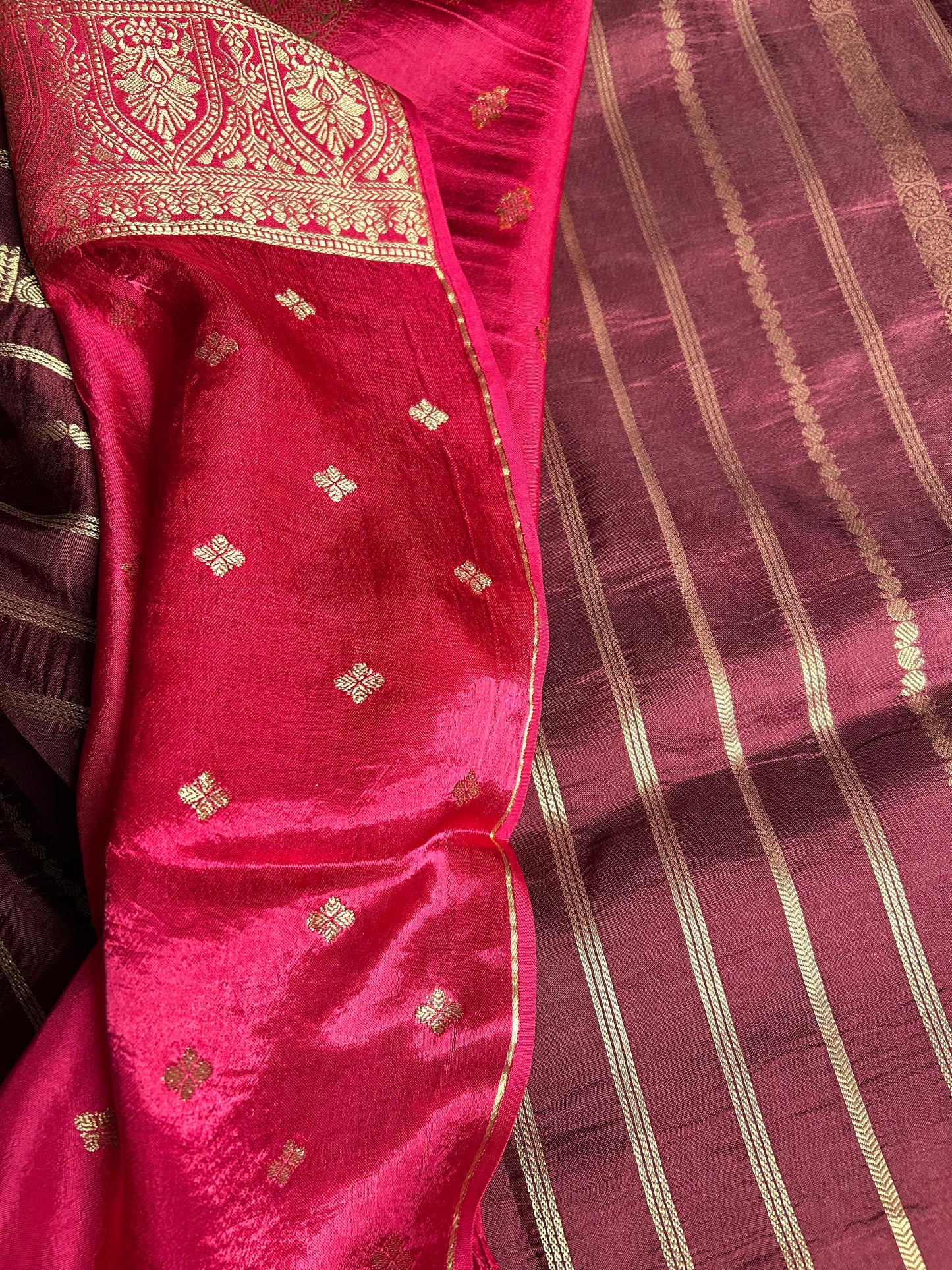 Brown stripes crepe saree