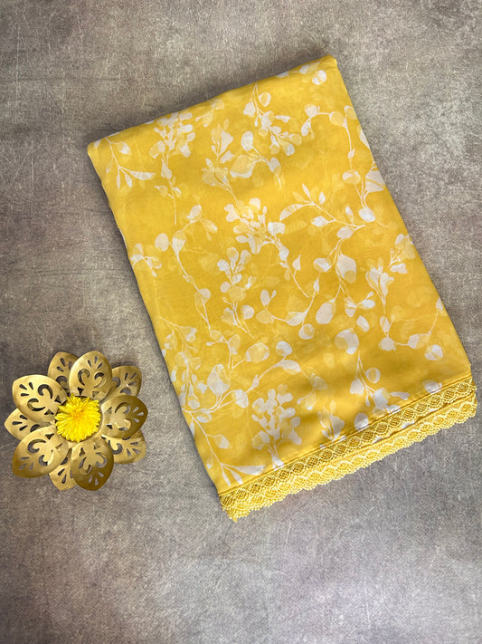 Yellow floral georgette saree