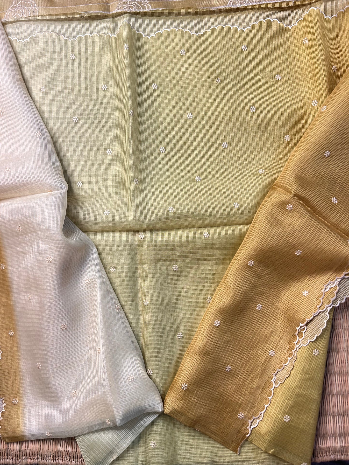 Green & off-white Kota Doria saree