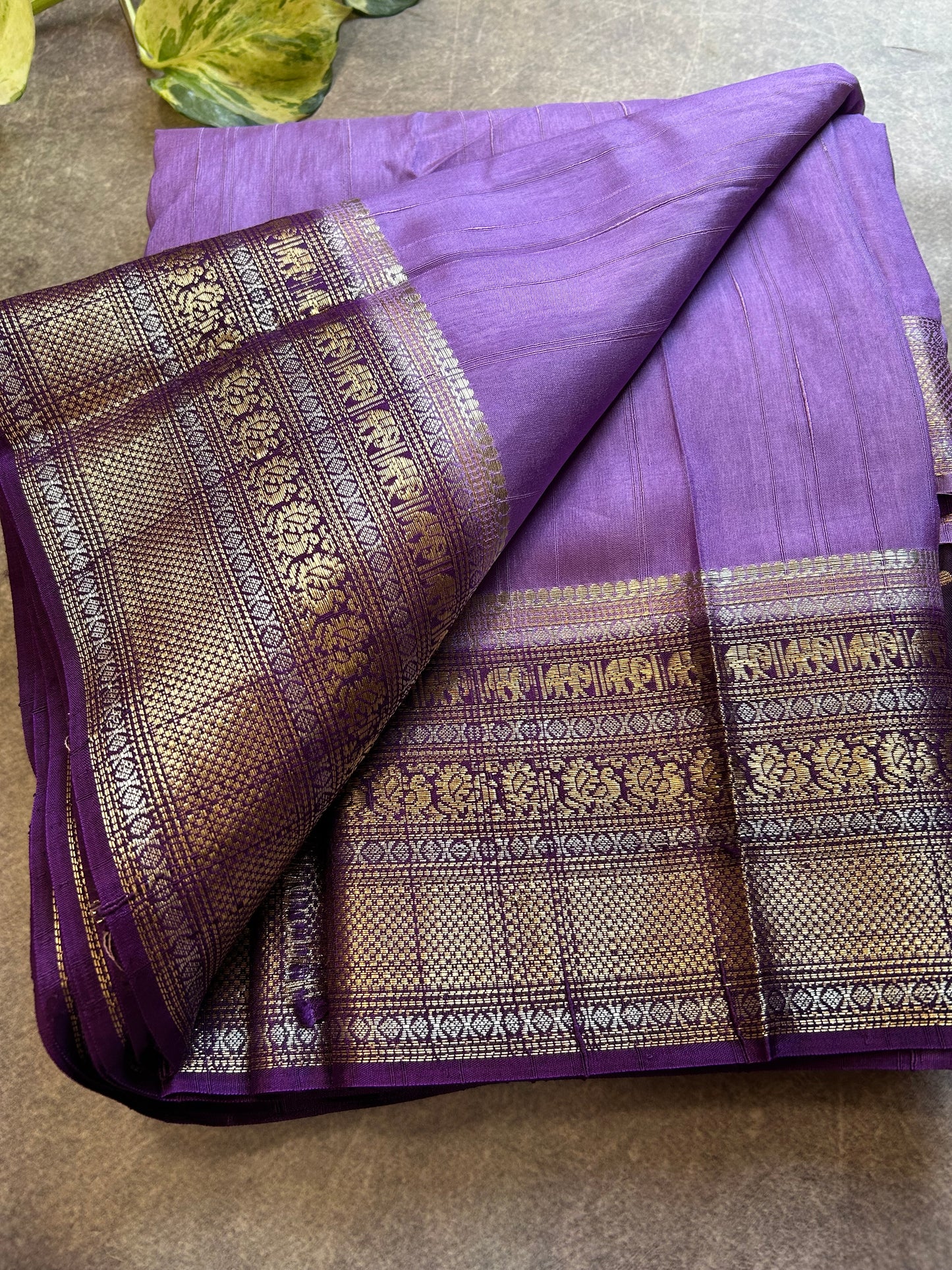 Lavender Dola silk saree with purple vintage border