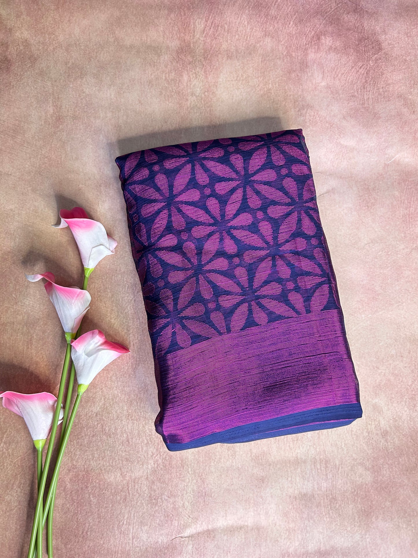 Purple pink brasso saree