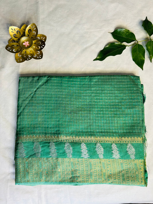 Green checks crepe saree