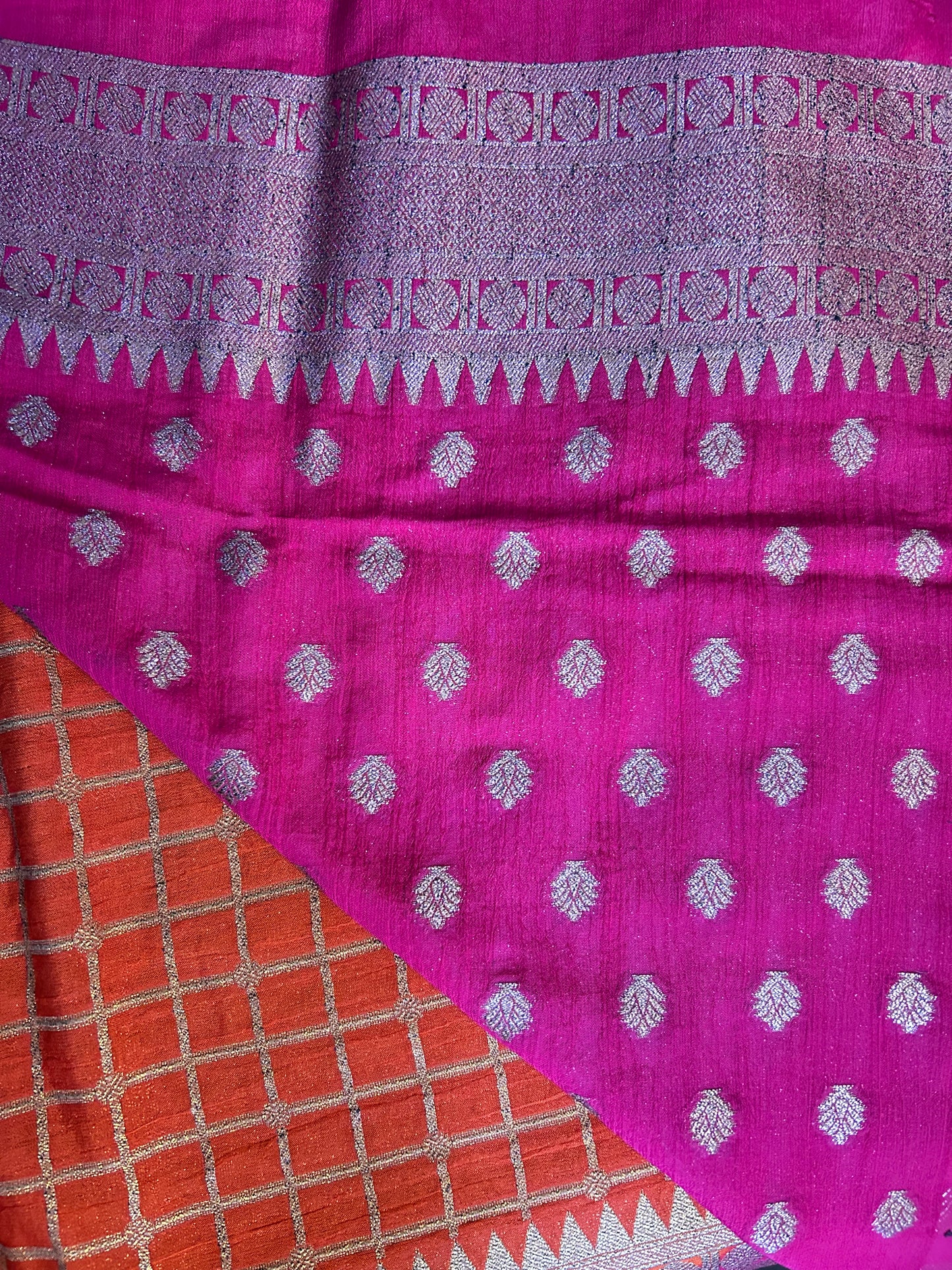 Orange checks khadi georgette Banarasi saree