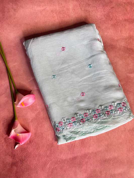 Blue fancy chiffon georgette saree