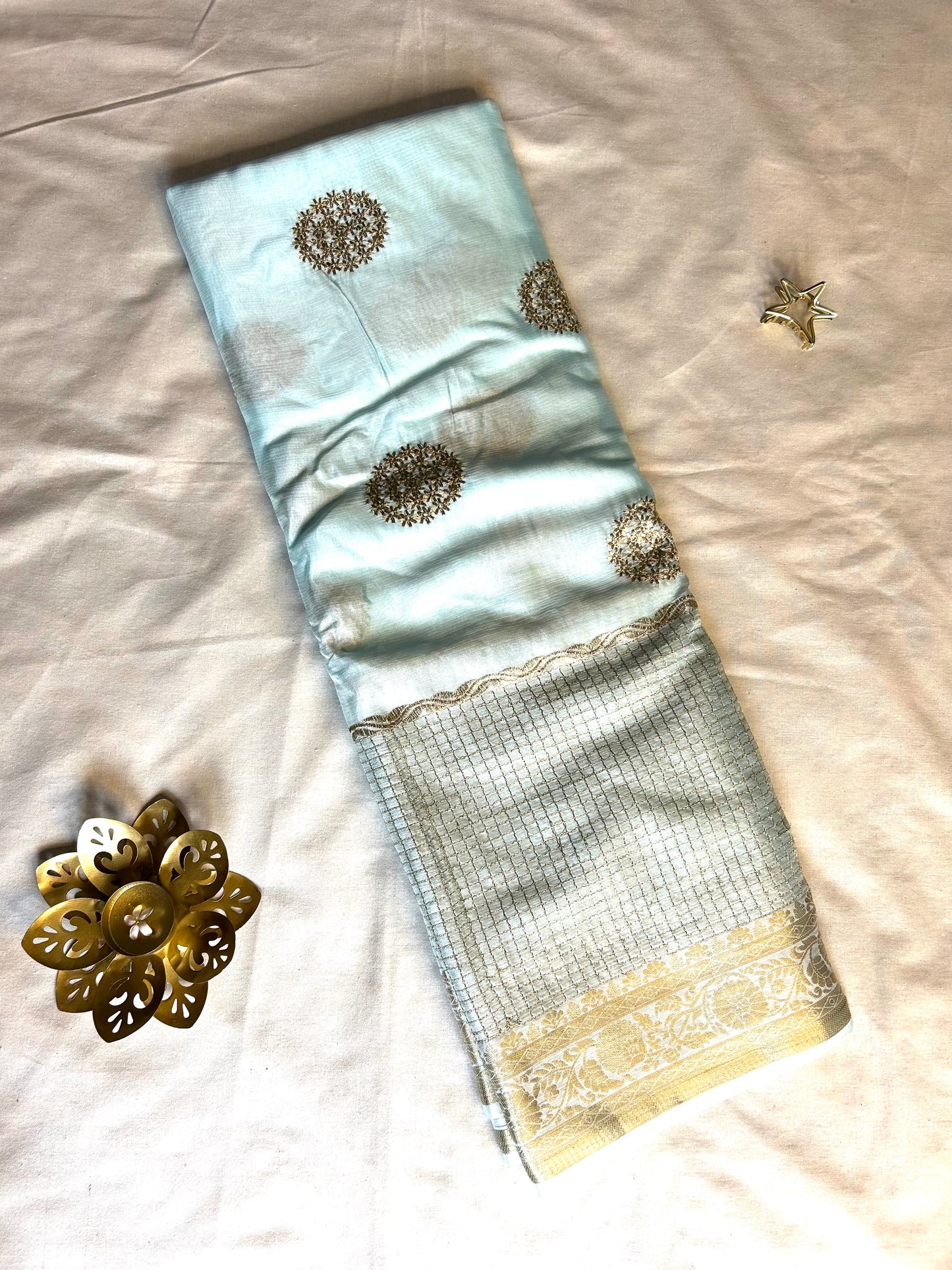 Light blue chinon crepe saree
