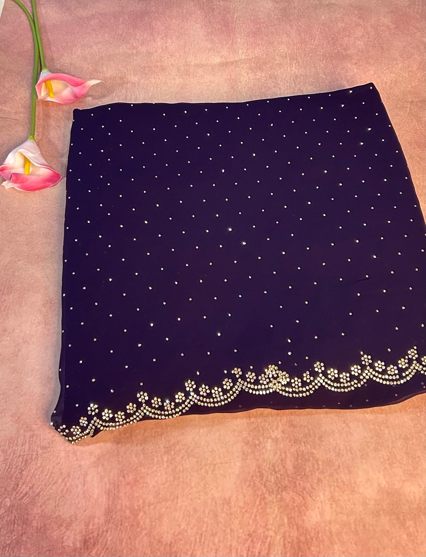 Purple stone work saree