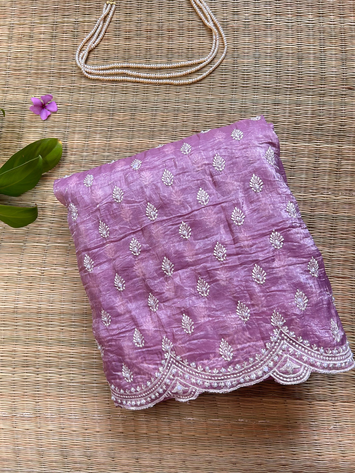 Lavender Crush Organza Saree with Pearl Thread Embroidery