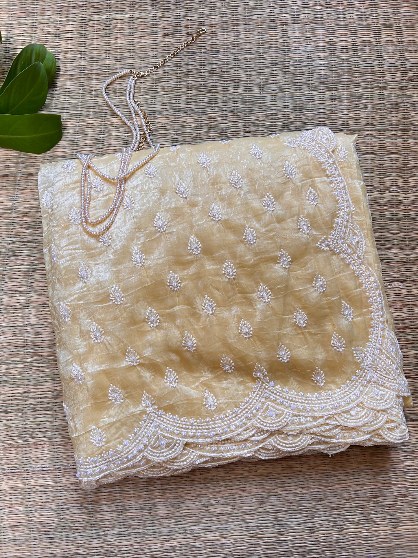 Yellow Crush Organza Saree with Pearl Thread Embroidery (Copy)