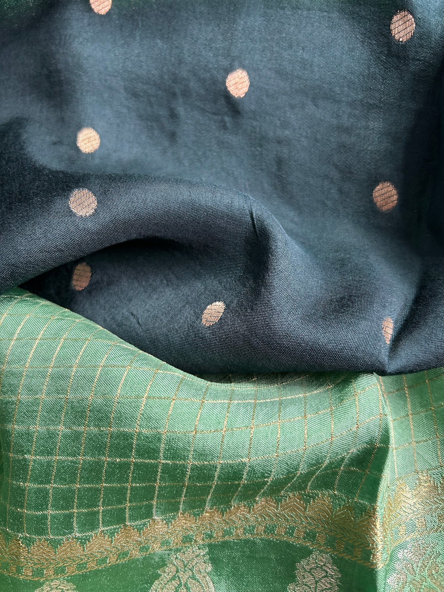 Green checks crepe saree