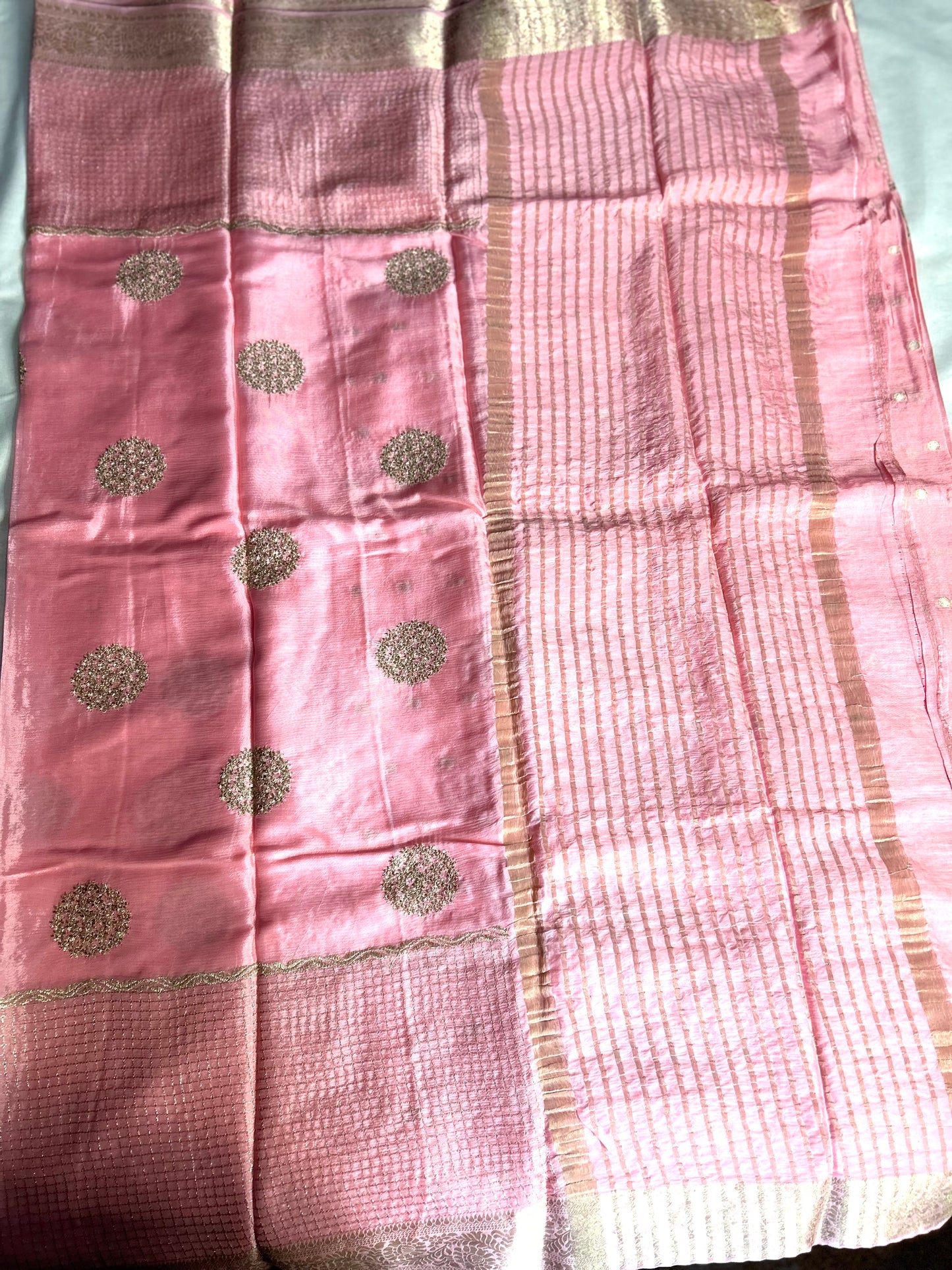 Pink chinon crepe saree