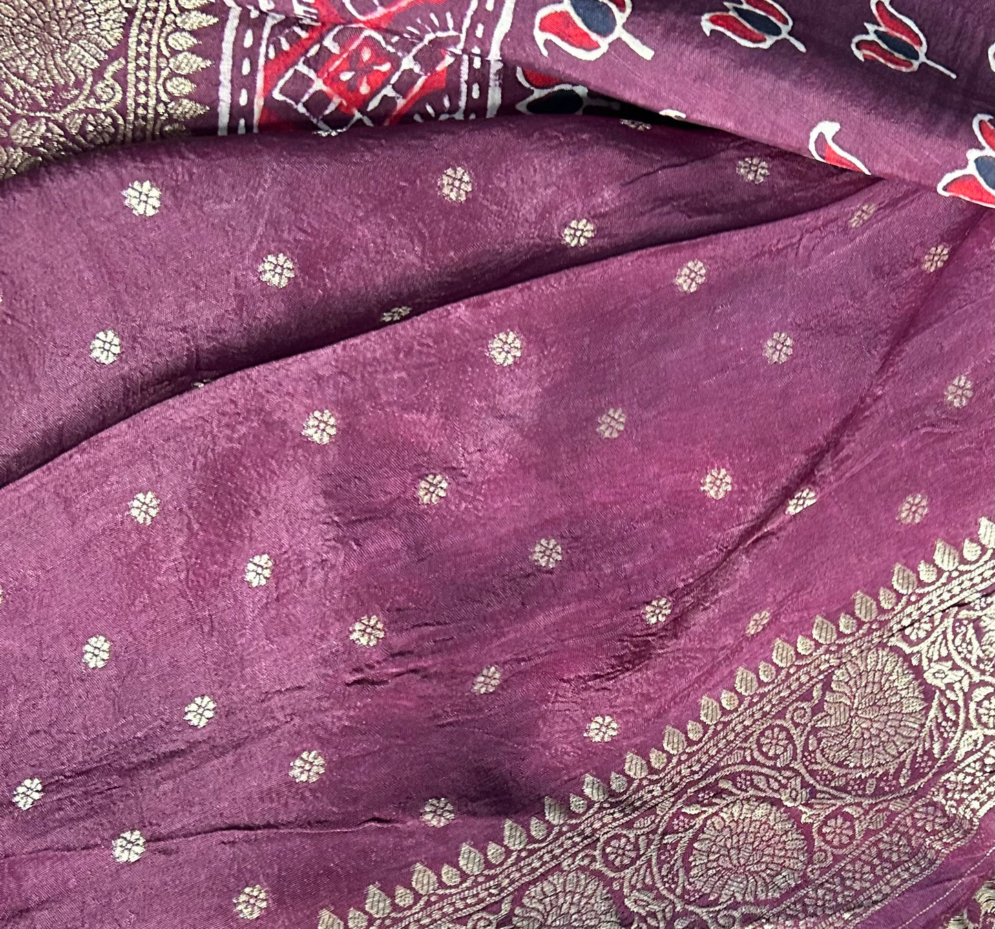 Maroon Ajrakh Dola silk saree