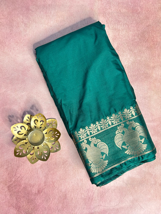 Green gandaberunda crepe Mysore silk saree