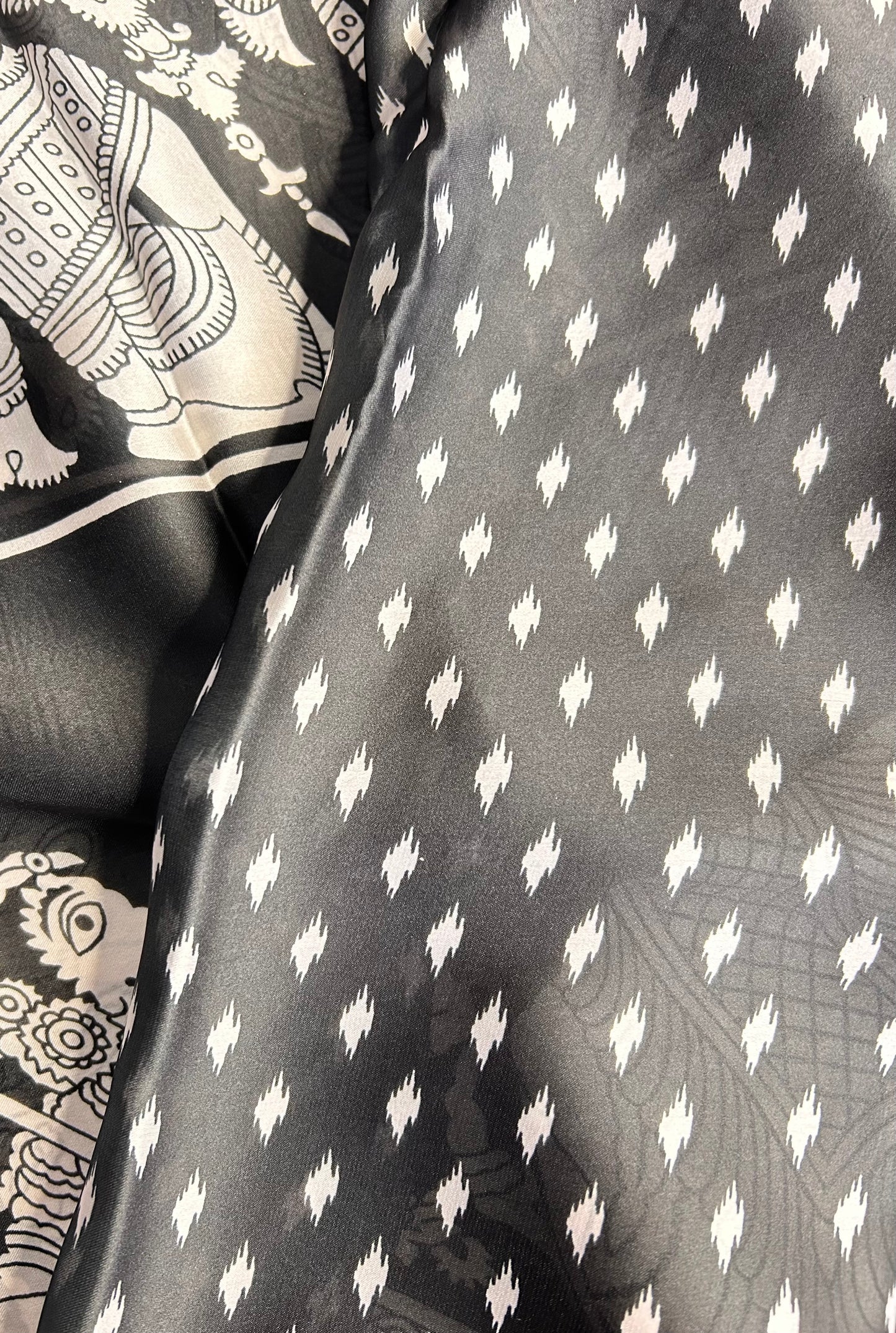 Black & white kalamkari crepe saree