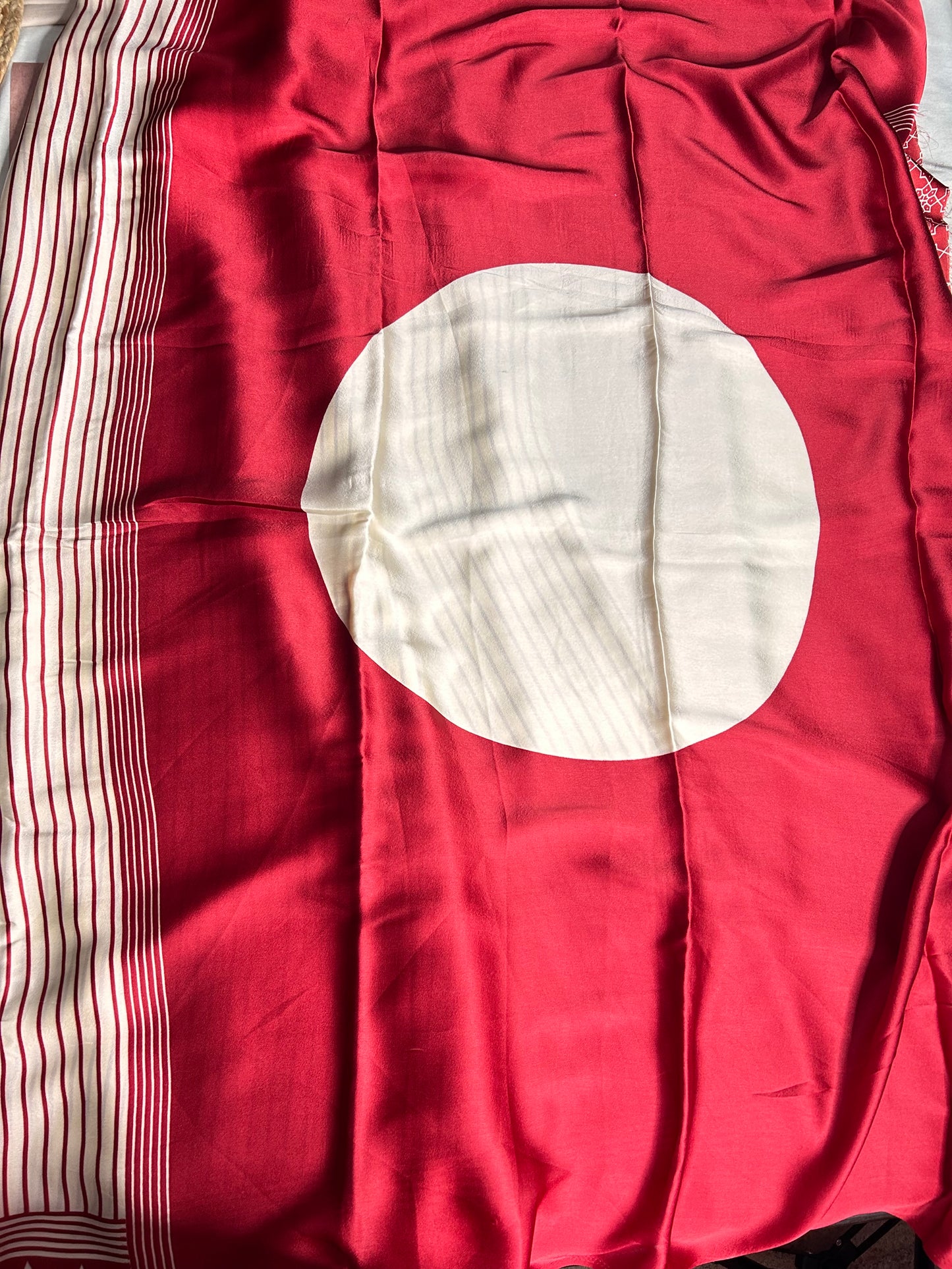 Cream Ajrakh semi-modal saree