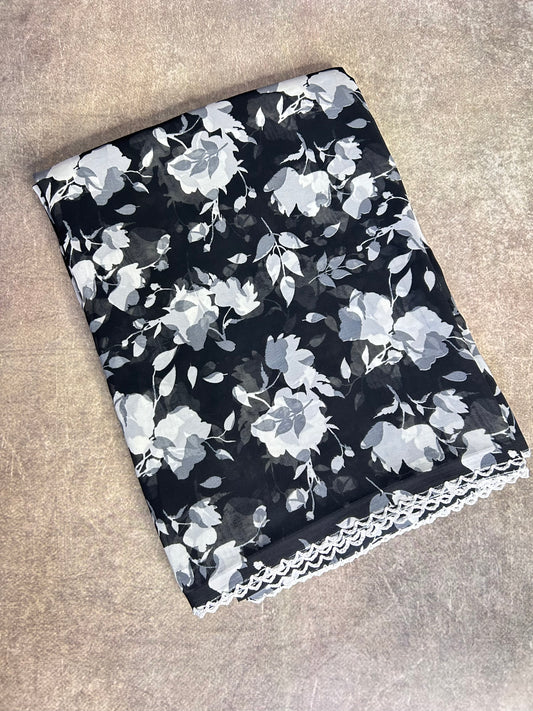 Black floral georgette saree