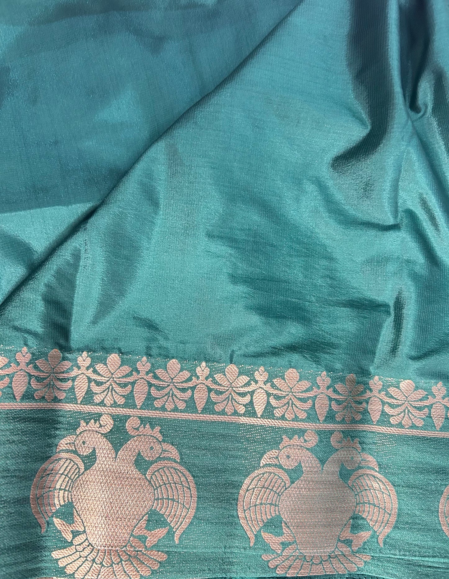 Green gandaberunda crepe Mysore silk saree