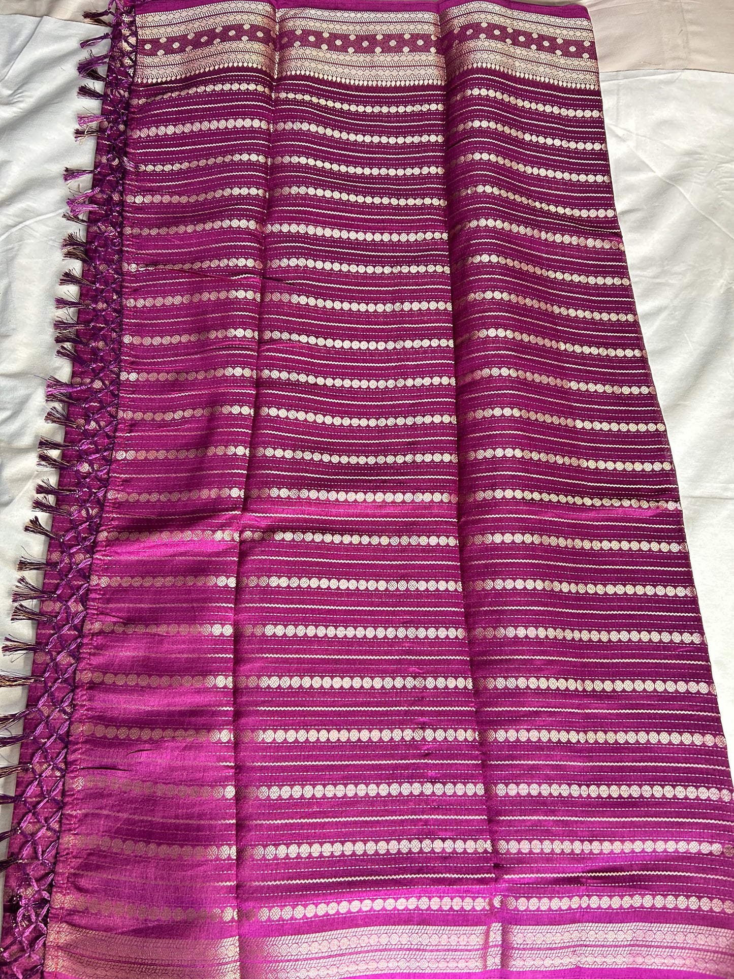 Magenta gold stripes crepe saree