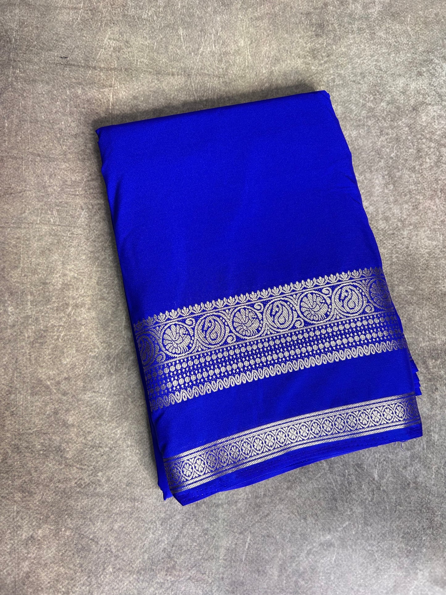Royal blue semi Mysore crepe silk saree