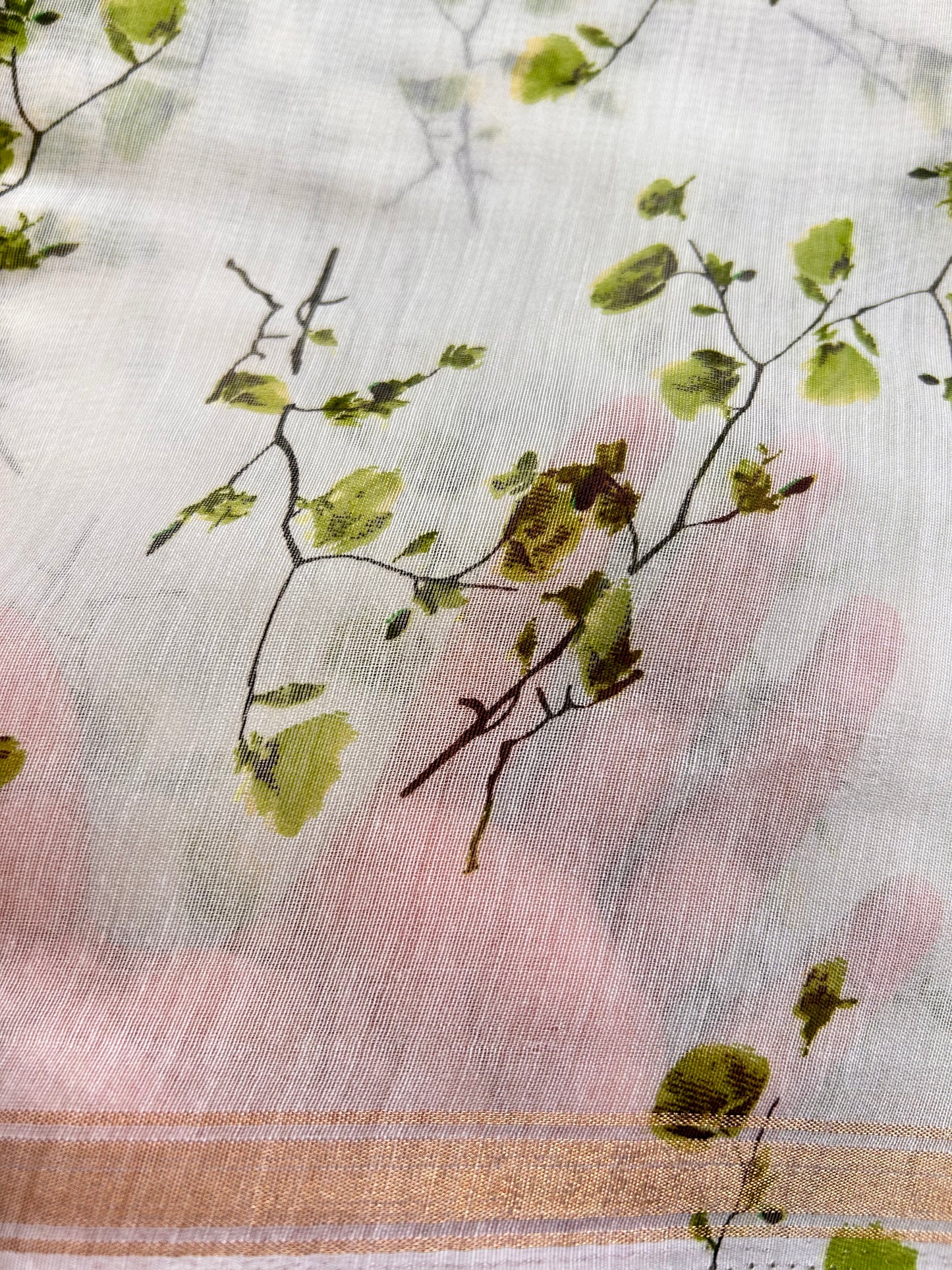 white-green floral cotton silk saree