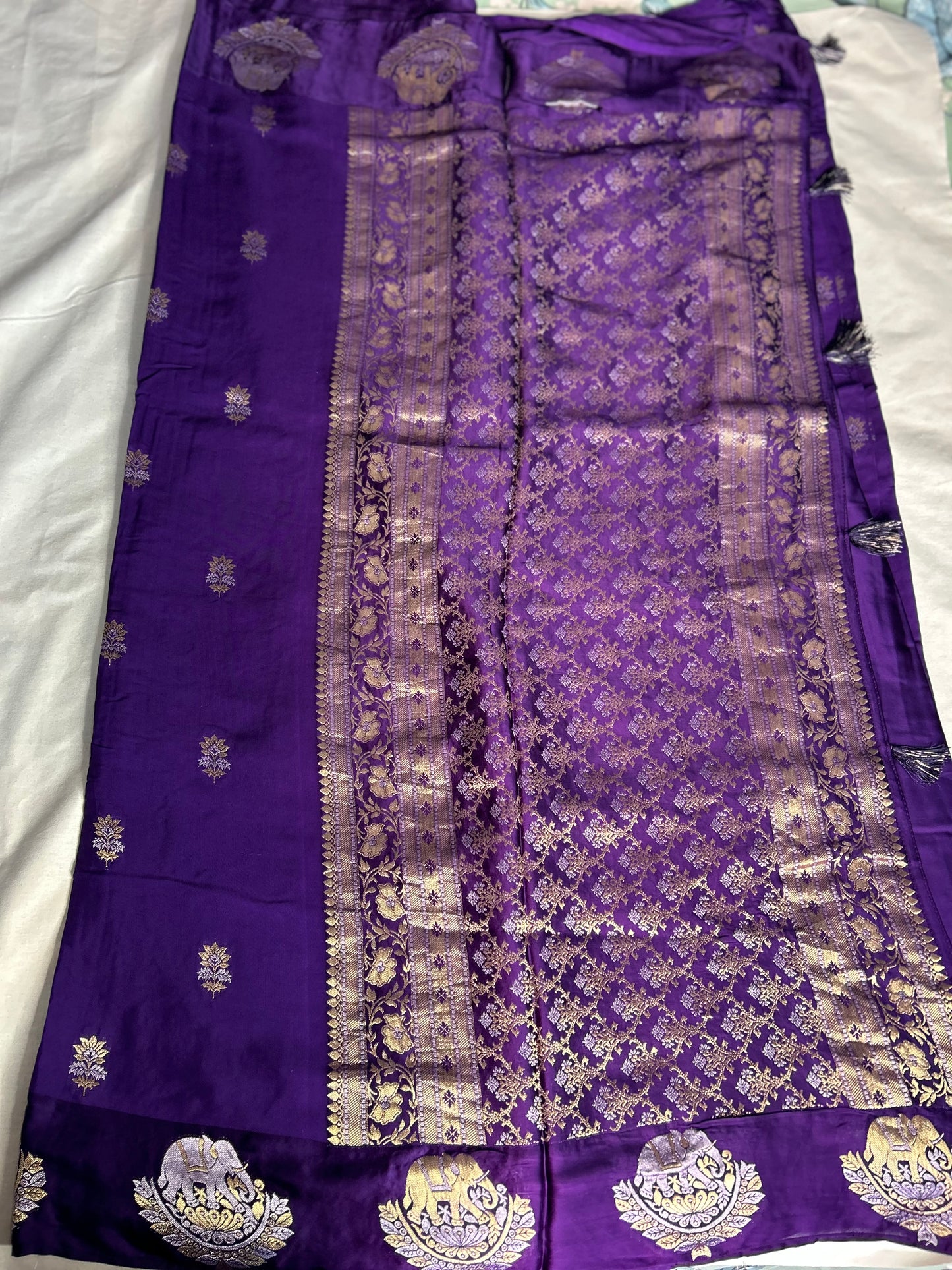 Purple Satin border crepe saree