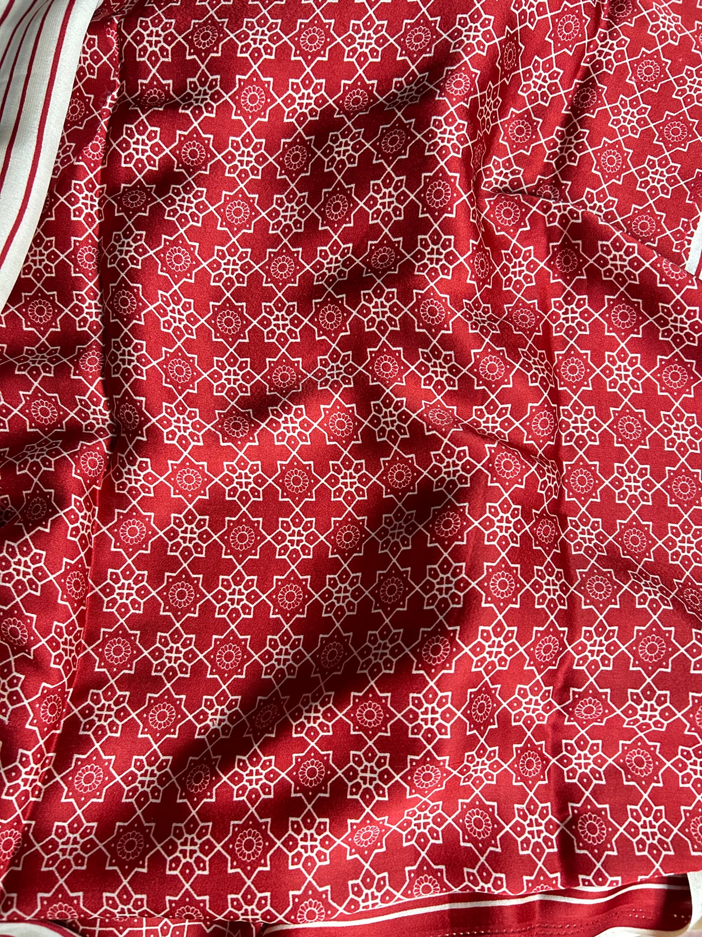 Cream Ajrakh semi-modal saree