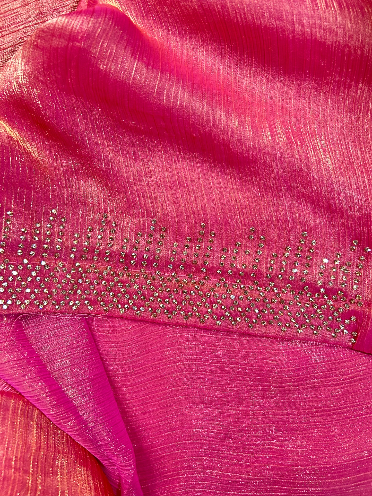 Pink crush crepe saree