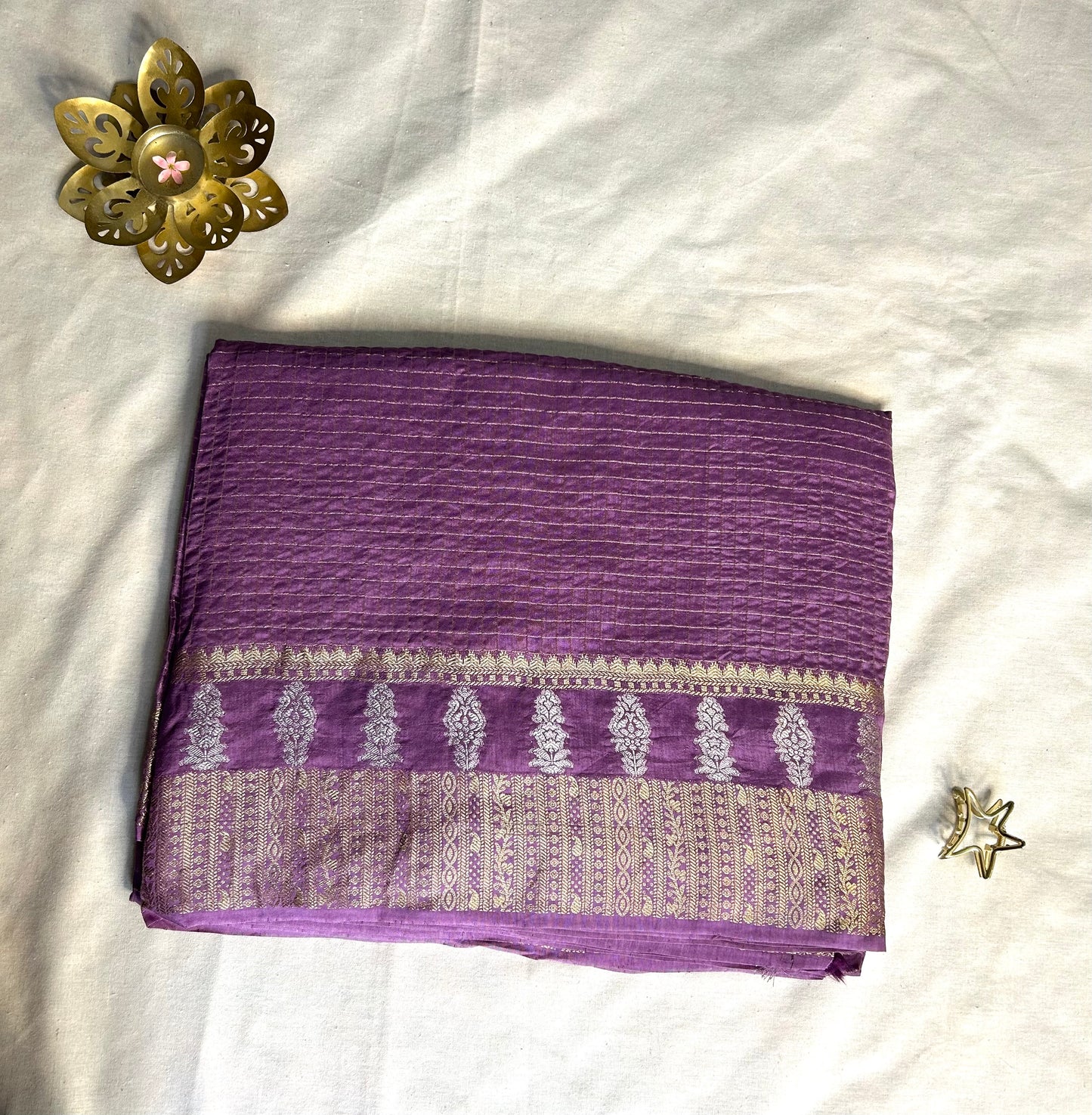 Purple checks crepe saree