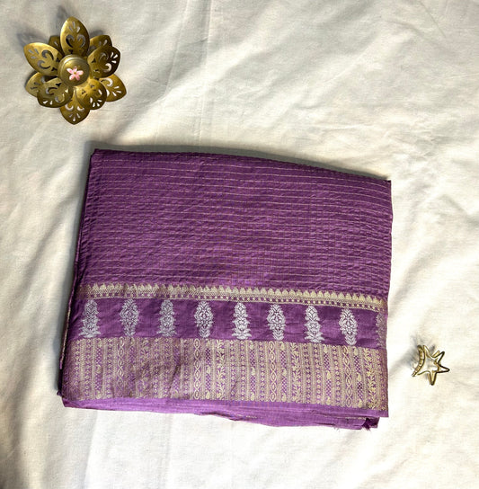 Purple checks crepe saree