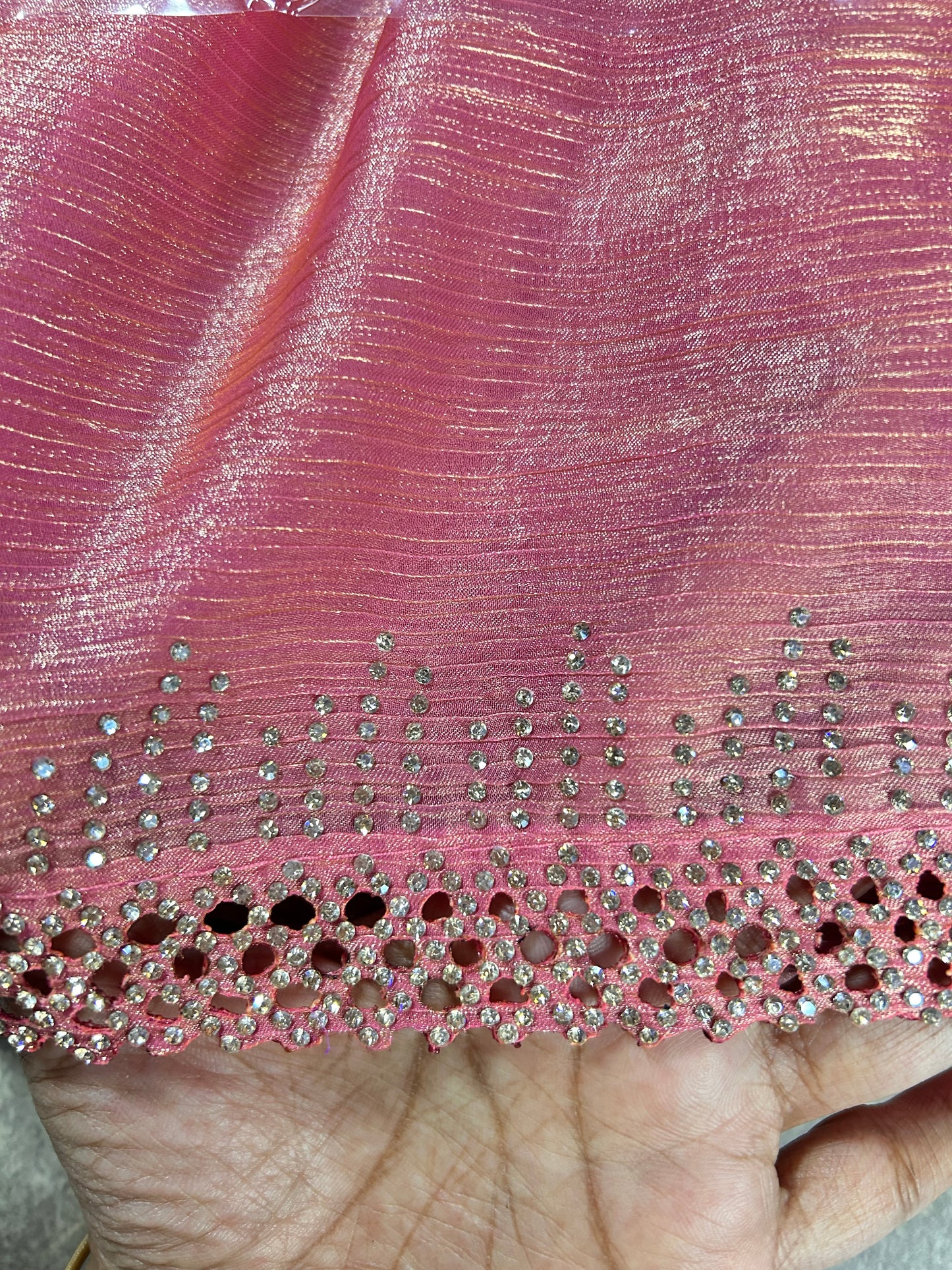 Pink crush crepe saree