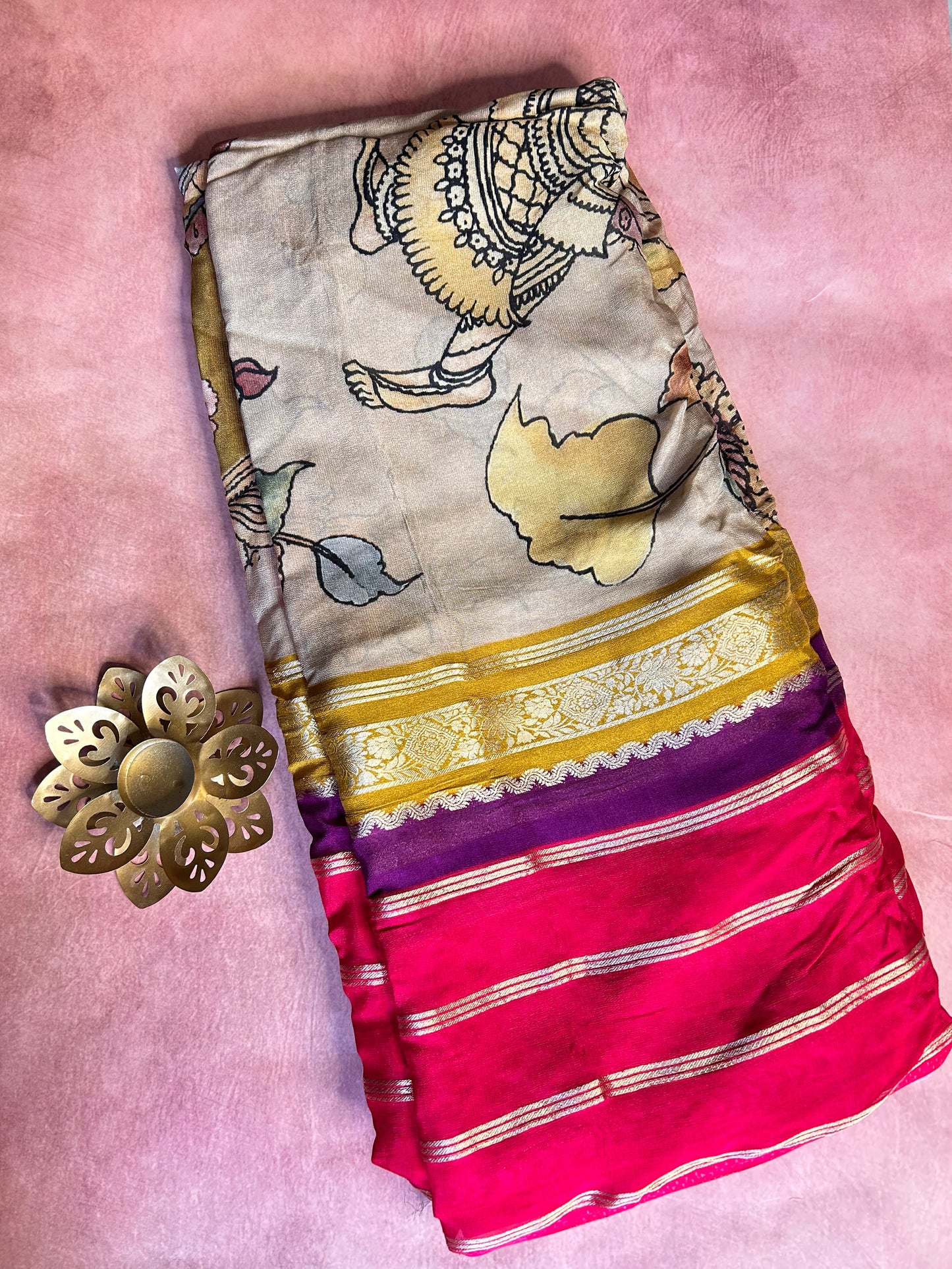 Kalamkari chinon crepe saree