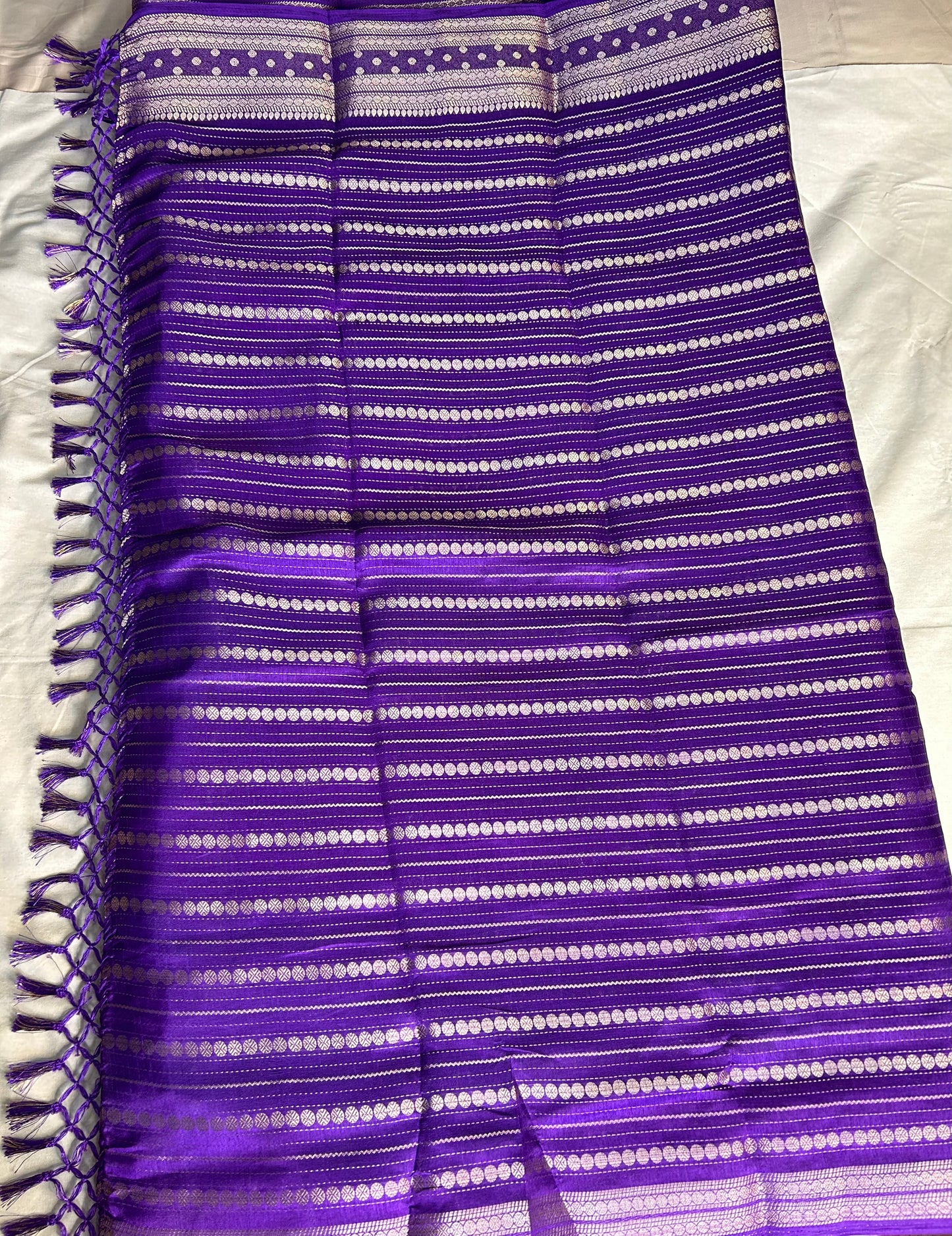 Royal blue gold stripes crepe saree