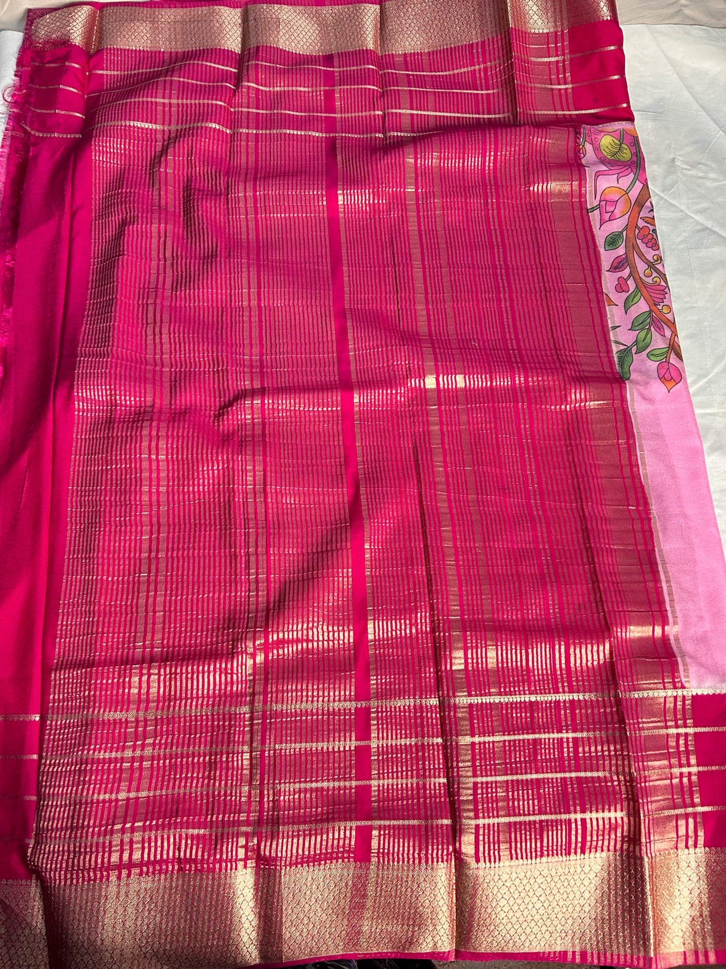 Pink crepe Mysore silk saree