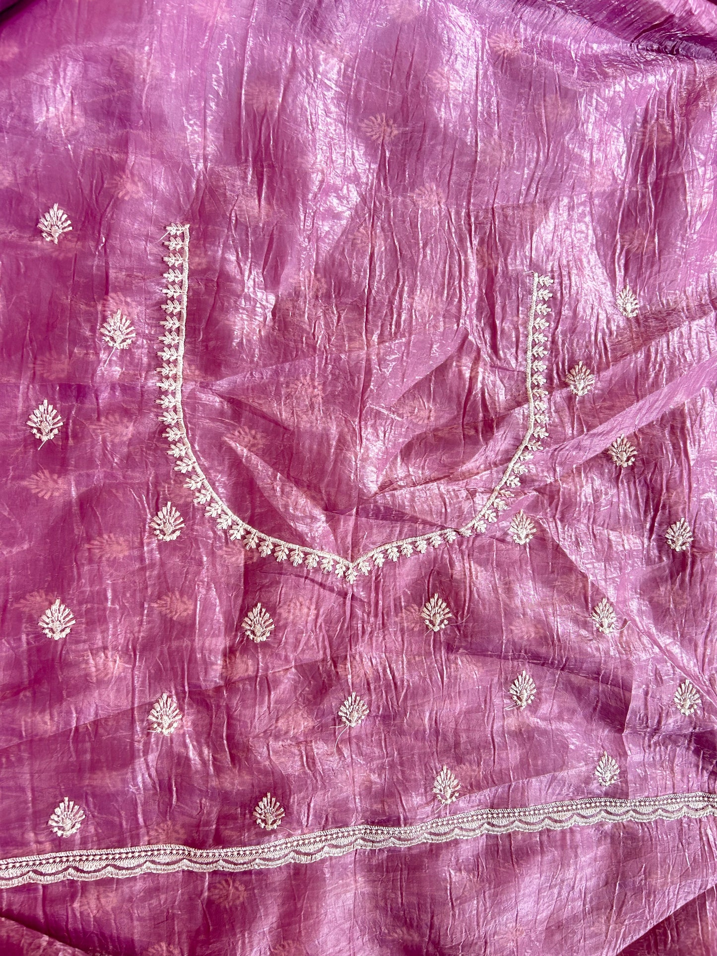 Lavender Crush Organza Saree with Pearl Thread Embroidery