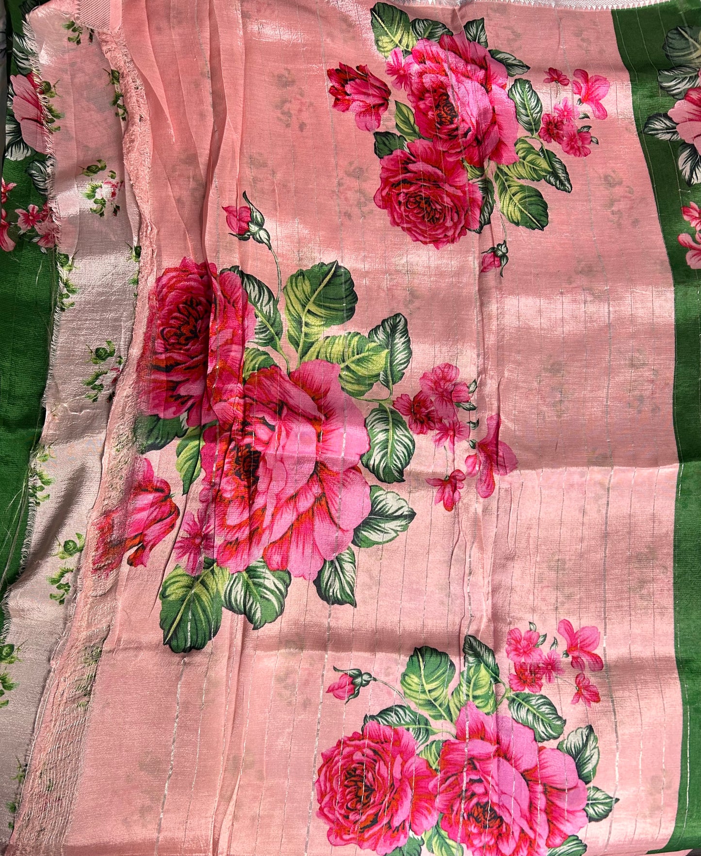 Green digital print mangalgiri crepe saree