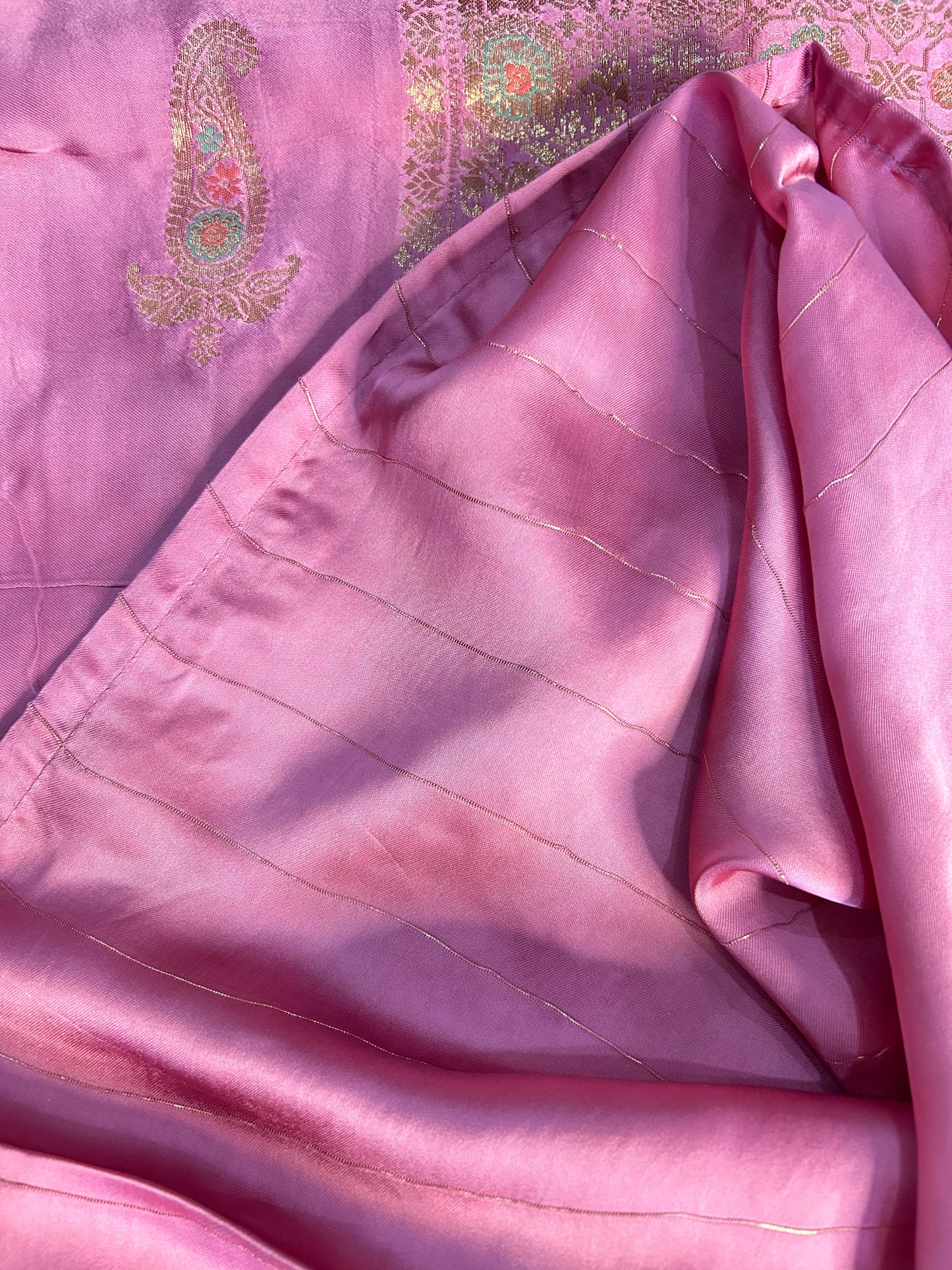 Pink Satin Banarasi saree