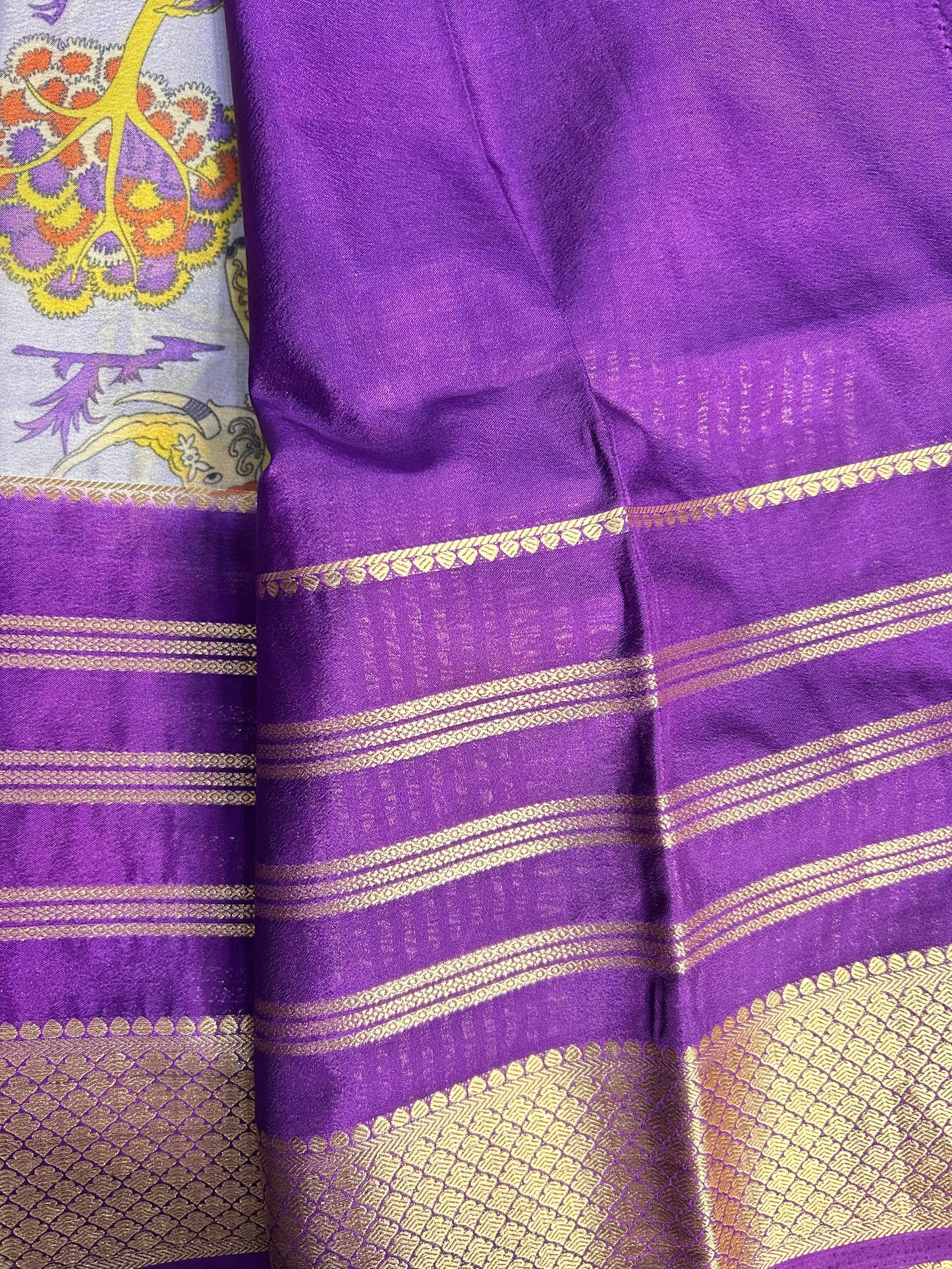 Purple crepe Mysore silk saree