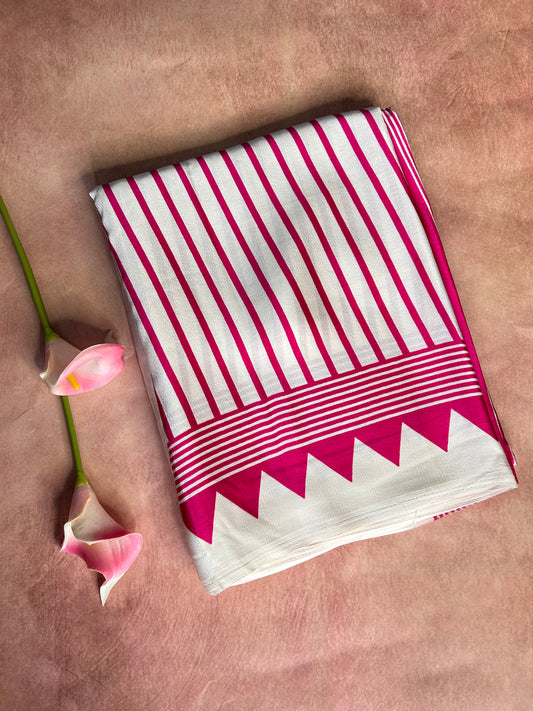 Pink Ajrakh satin saree