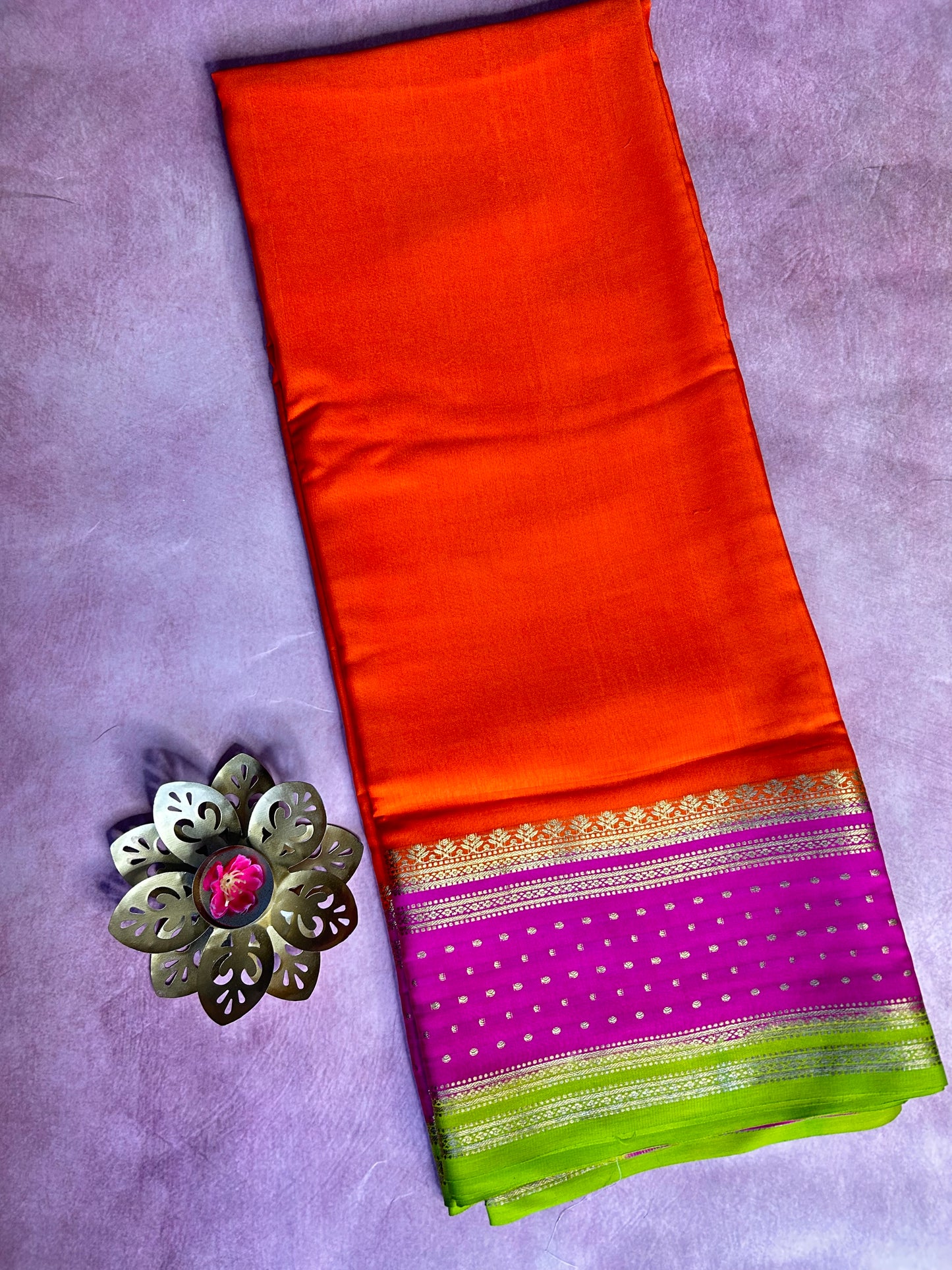 Orange pure Mysore silk saree