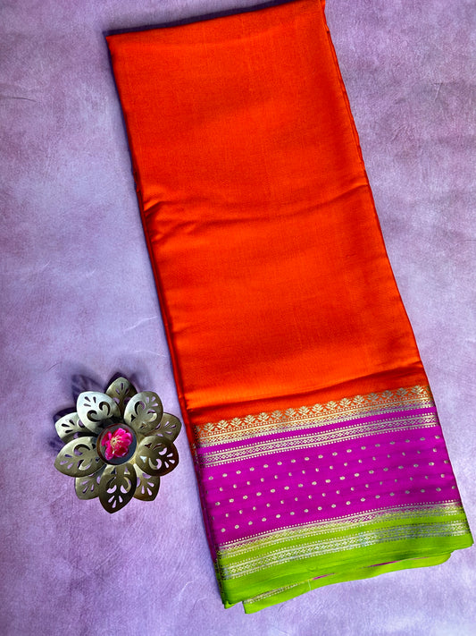 Orange pure Mysore silk saree