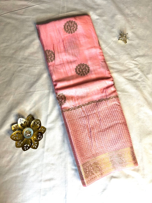 Pink chinon crepe saree