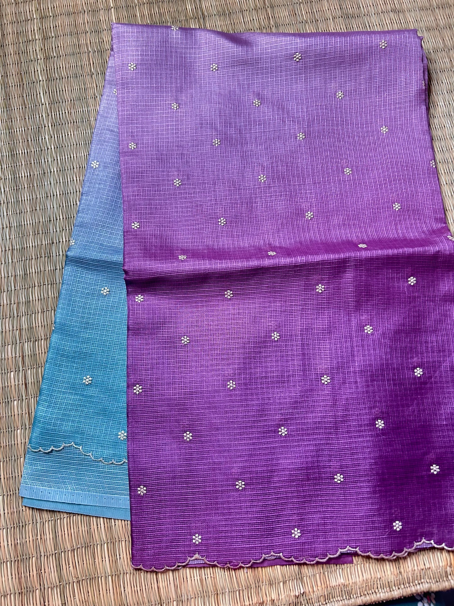Lavender & blue Kota Doria saree