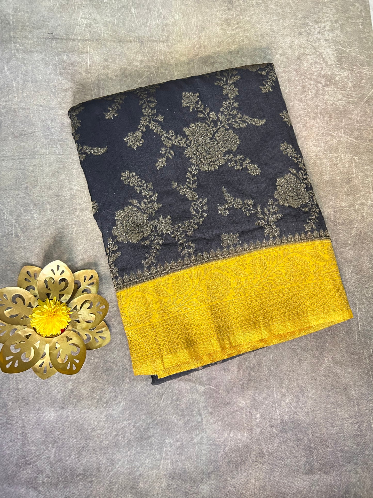 Black Banarasi crepe saree