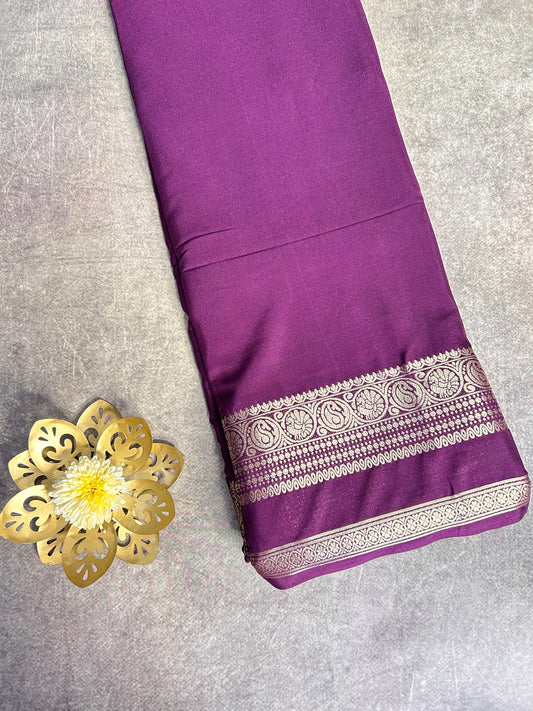 Magenta semi-Mysore silk crepe saree