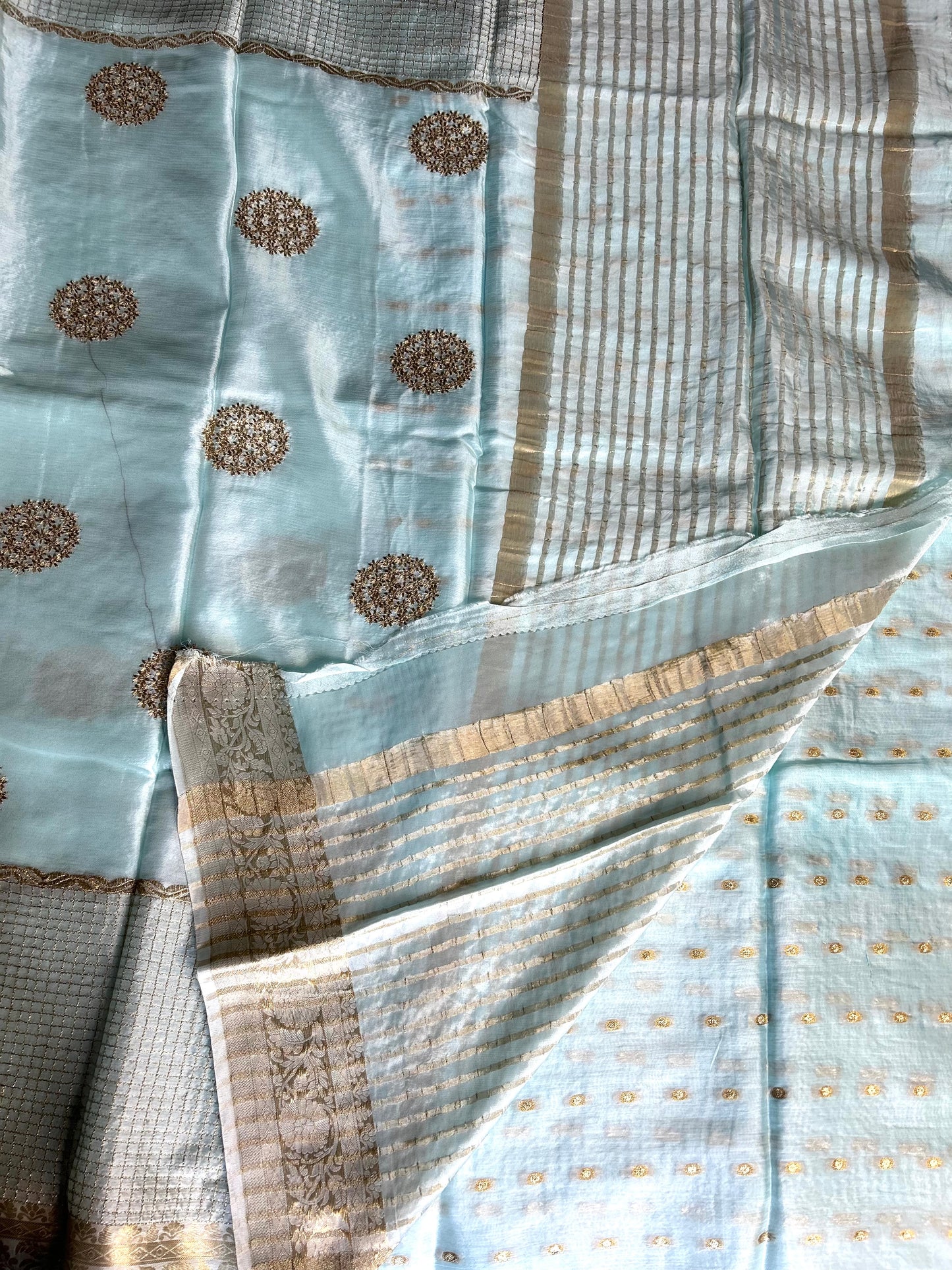 Light blue chinon crepe saree