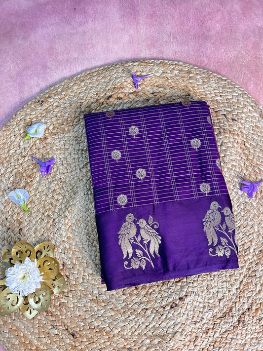 Purple checks buttas crepe saree