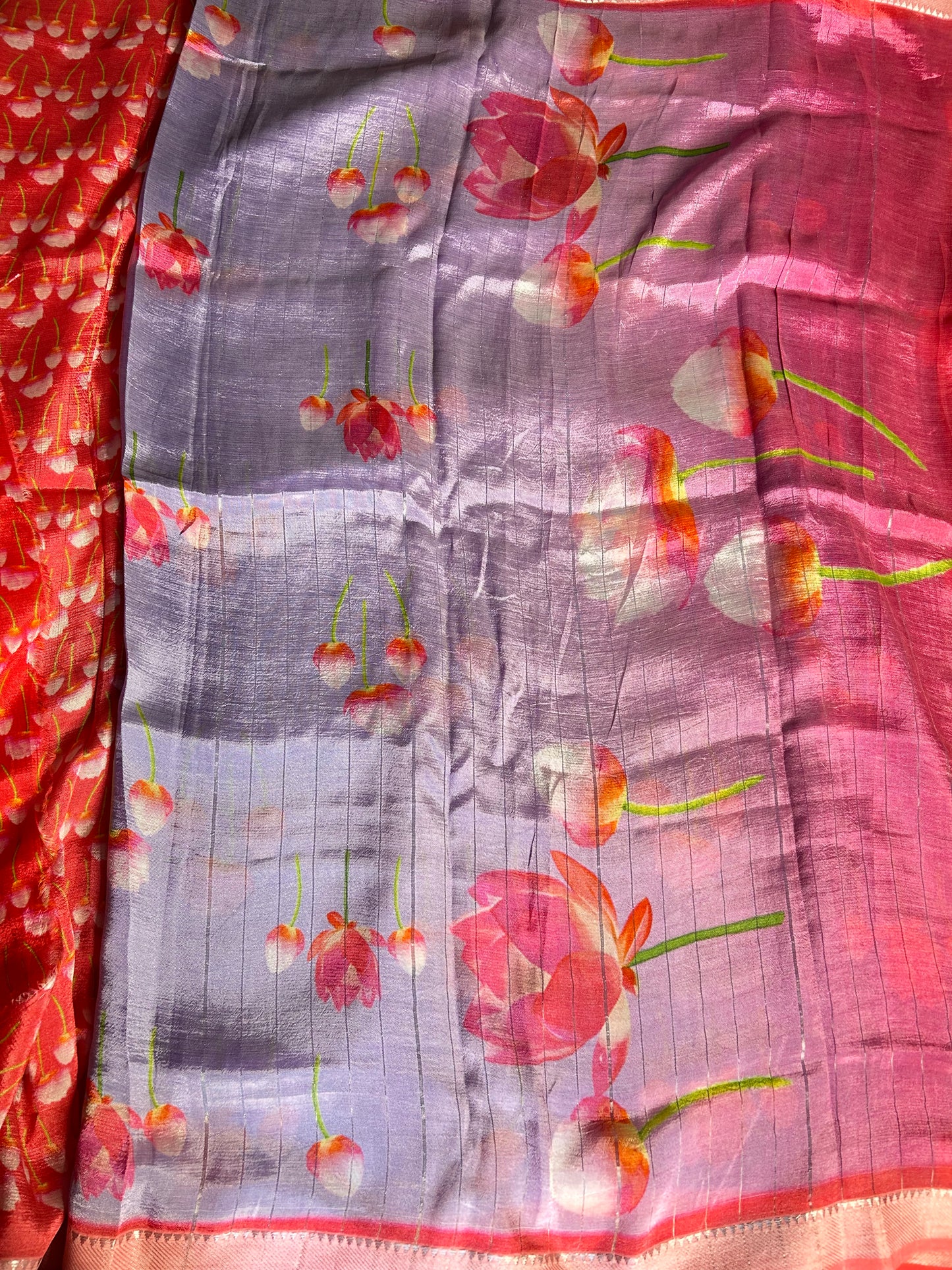 Purple digital print mangalgiri crepe saree