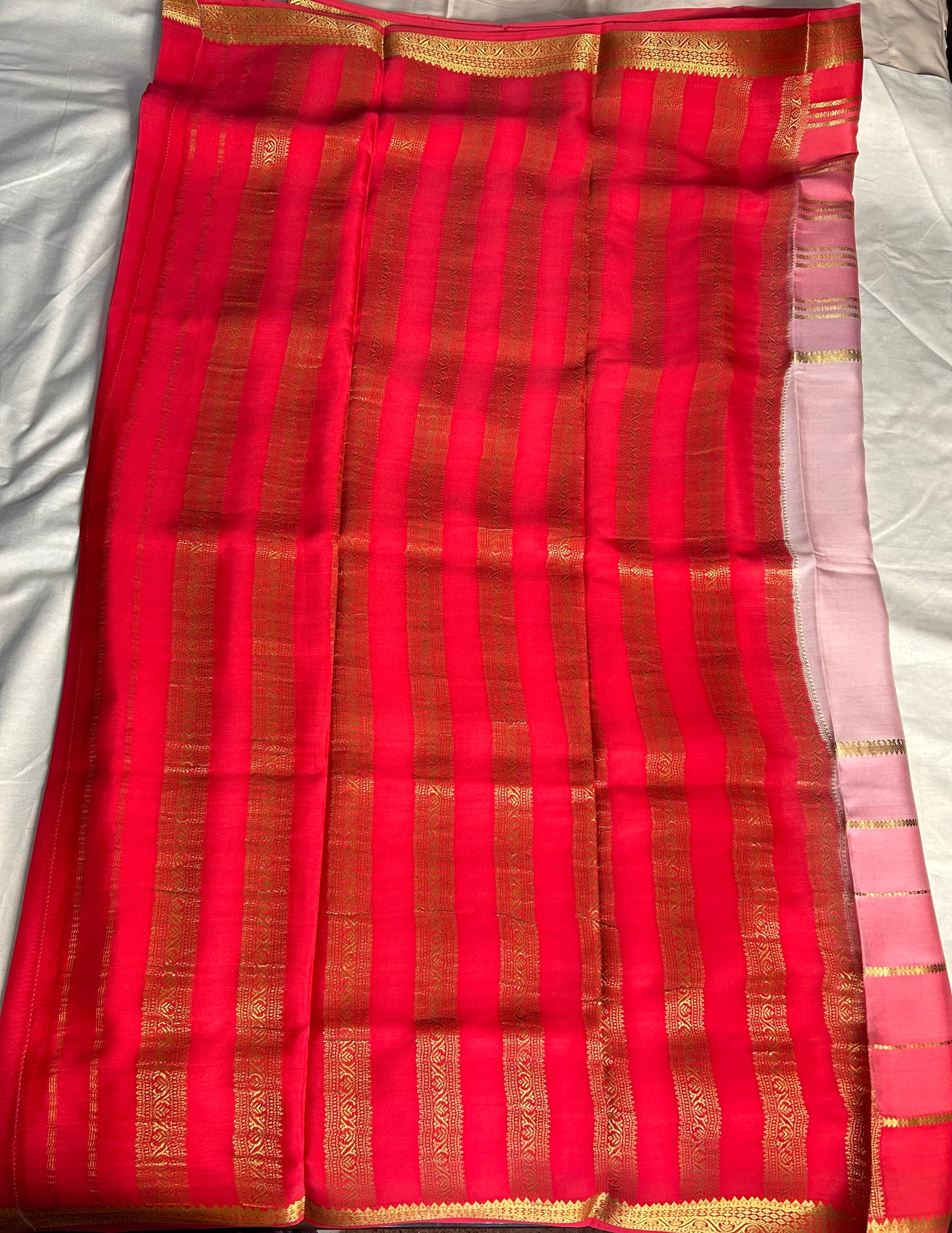Peach pink brush dye pure Mysore silk saree